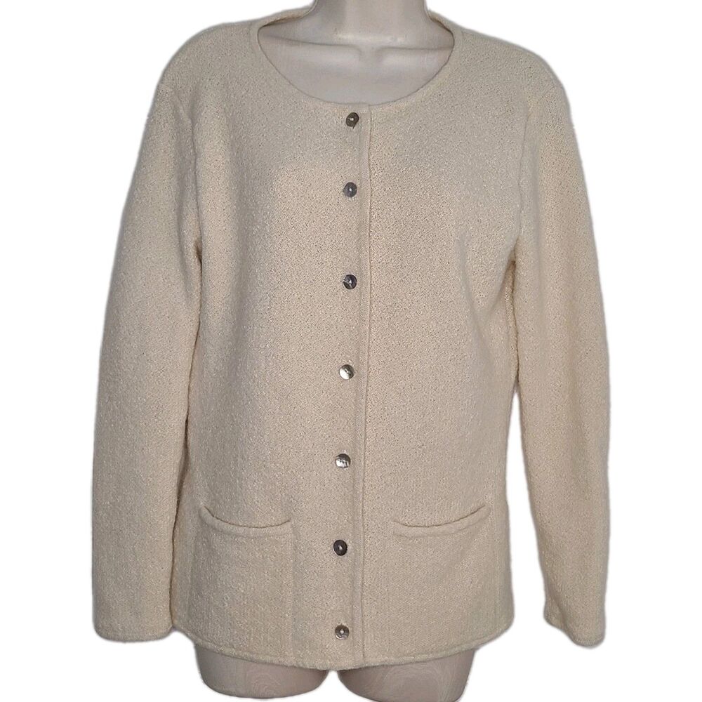 All Alpaca Women Peruvian Cardigan Button Up Ivory Knit 100% Alpaca fits Size M